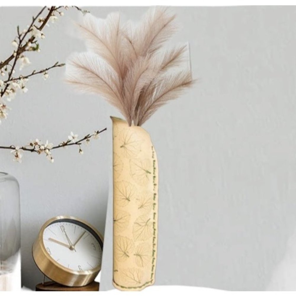 Vase ceramic leaves long vase clay Cylindrical tube boho